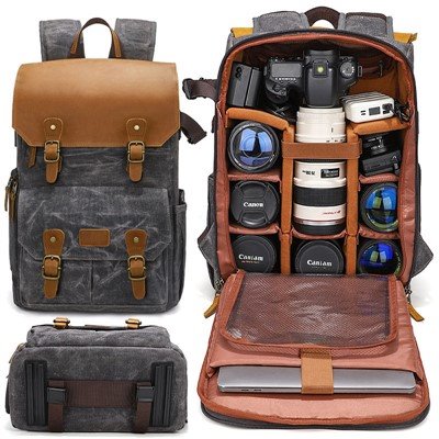 Tas Ransel Kamera Perlengkapan Digital Kulit Kanvas Lilin